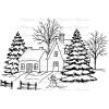 Winter Cottage - Large - House, Snowman & Evergreens
