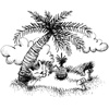 Chat se faisant bronzer sous un palmier